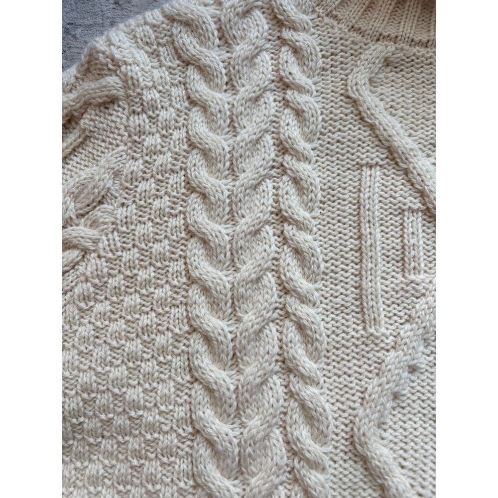 Aran Crafts Women's Merino Wool Cable Knit Turtleneck Sweater Fisherman Cream L - Picture 5 of 6